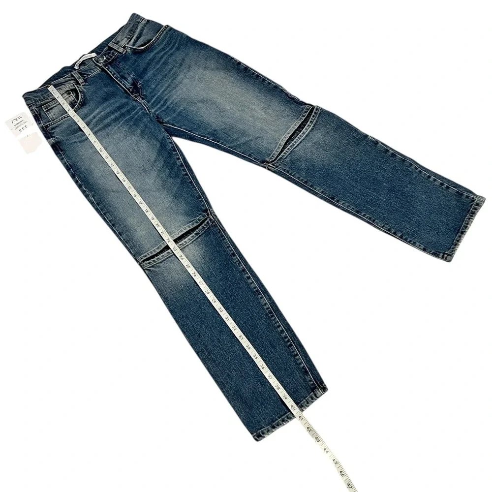 ZARA Women's Straight Leg Jeans Size 30 Blue‎ Mid Rise Knee Seam Denim
